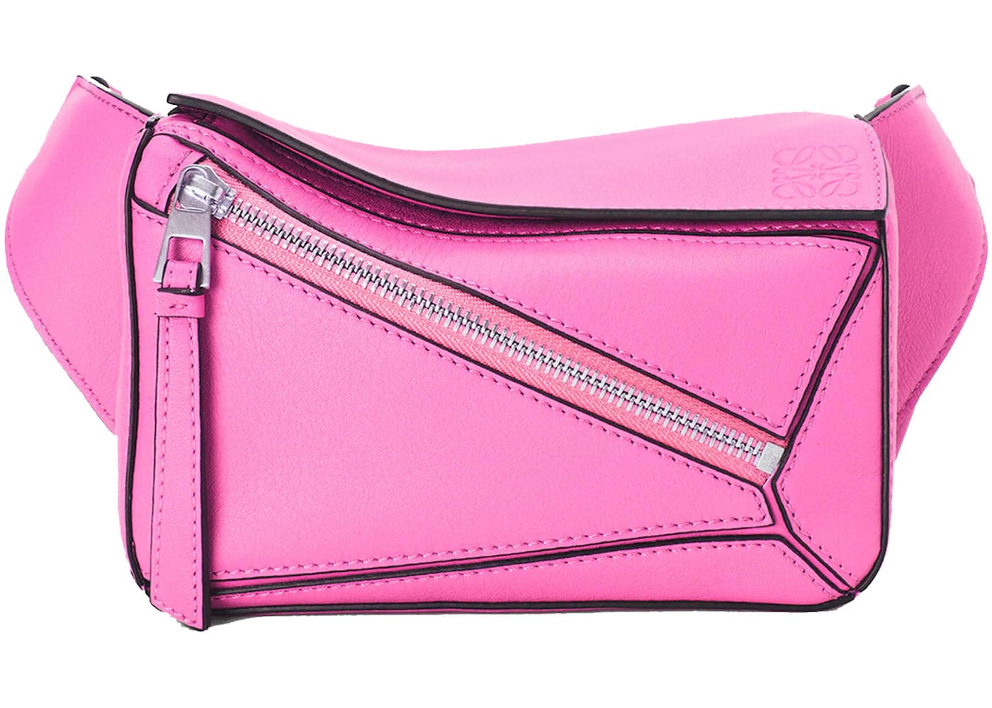 LOEWE Puzzle Bum Bag in Classic Calfskin Mini Neon Pink
