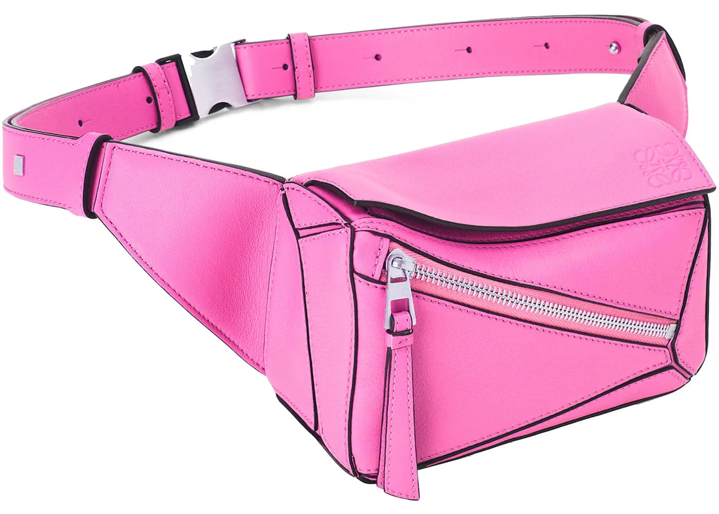 LOEWE Puzzle Bum Bag in Classic Calfskin Mini Neon Pink