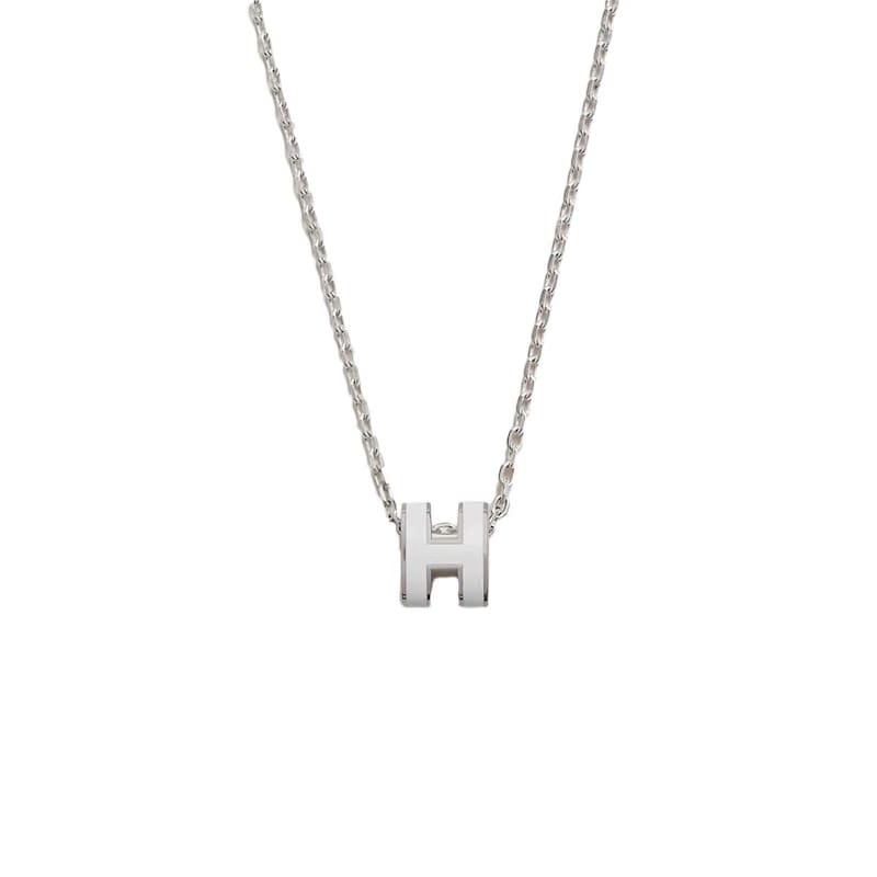 Hermes Mini Pop H Pendant Palladium-tone Blanc