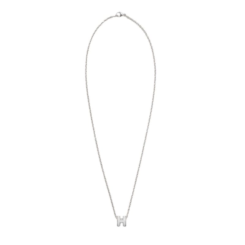 Hermes Mini Pop H Pendant Palladium-tone Blanc