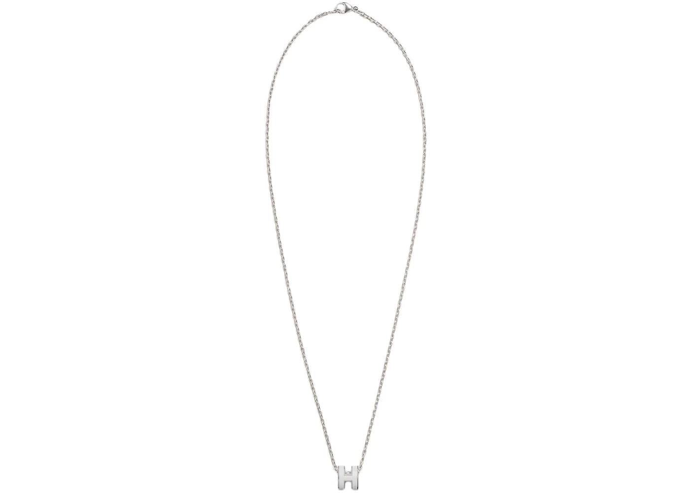 Hermes Mini Pop H Pendant Palladium-tone Blanc