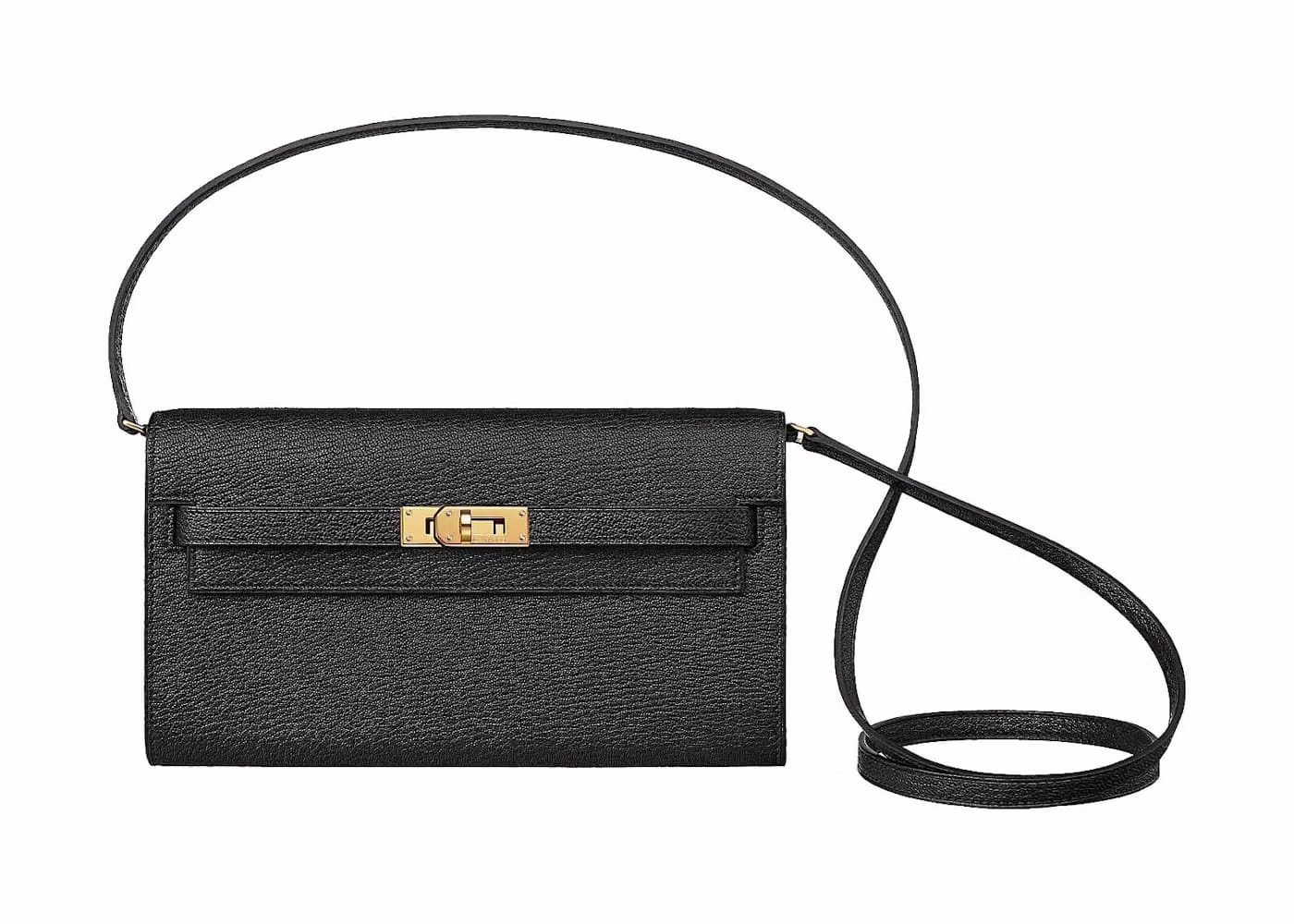 Hermes Kelly Classique To Go Wallet Chèvre Mysore Noir Gold Plated Hardware