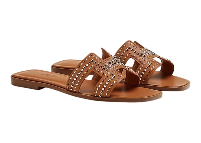 Hermes Oran Sandal Naturel Mini Stud Calfskin Leather