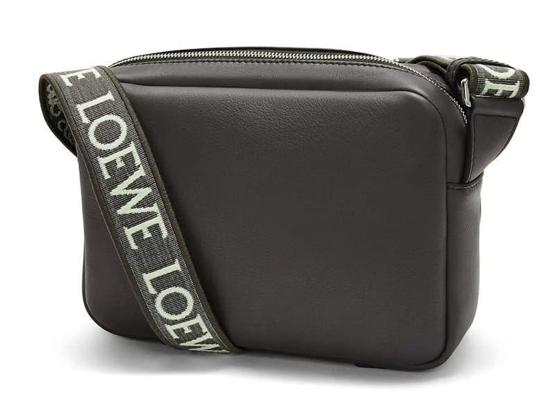 LOEWE Military Messenger Bag in Supple Smooth Calfskin and Jacquard XS Dark Grey