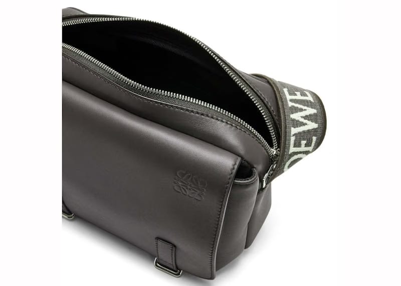 LOEWE Military Messenger Bag in Supple Smooth Calfskin and Jacquard XS Dark Grey