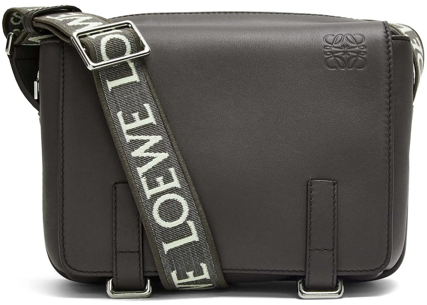 LOEWE Military Messenger Bag in Supple Smooth Calfskin and Jacquard XS Dark Grey