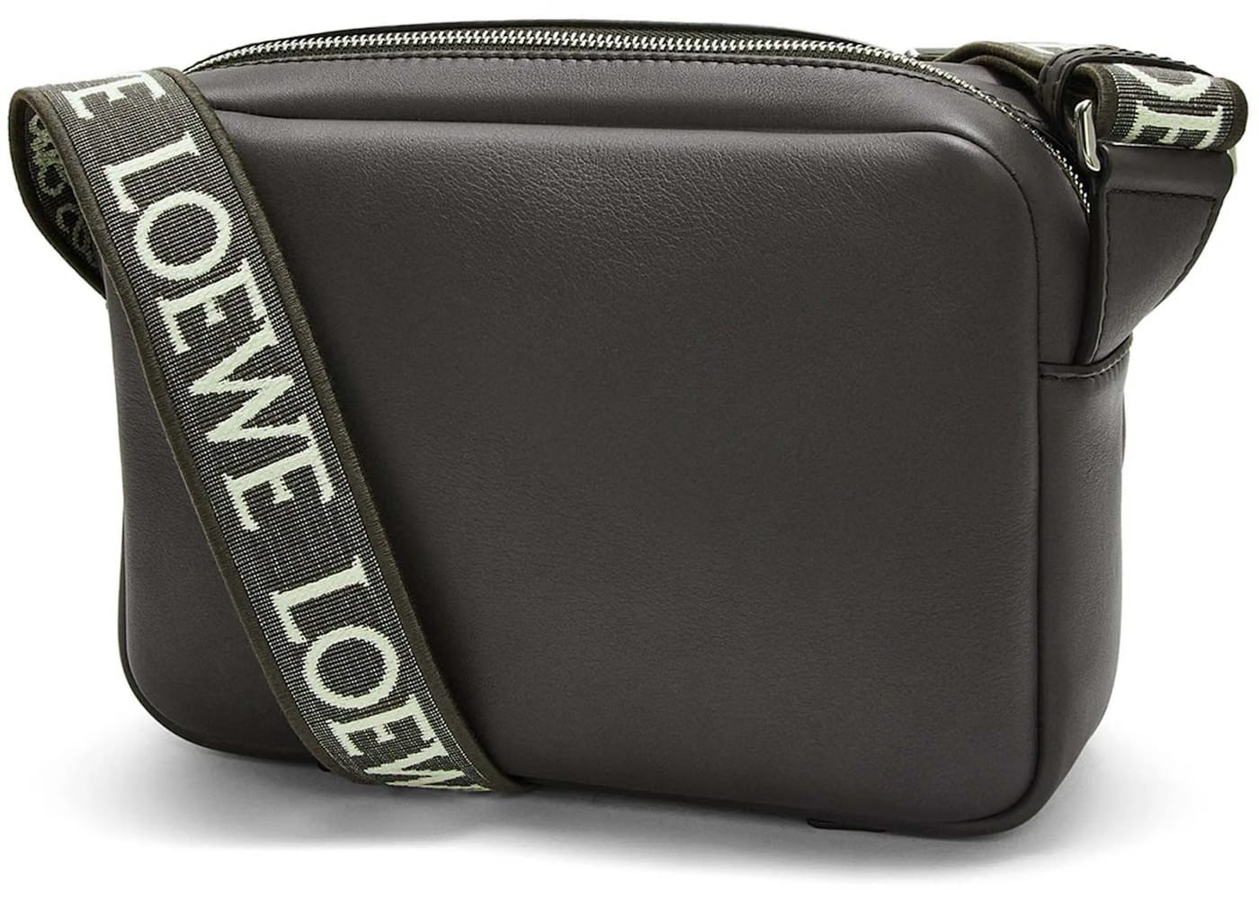 LOEWE Military Messenger Bag in Supple Smooth Calfskin and Jacquard XS Dark Grey