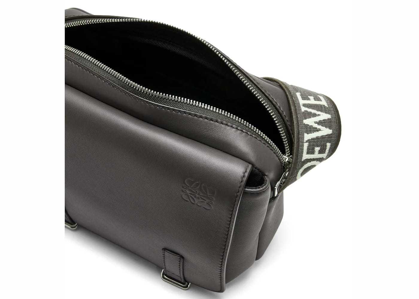 LOEWE Military Messenger Bag in Supple Smooth Calfskin and Jacquard XS Dark Grey