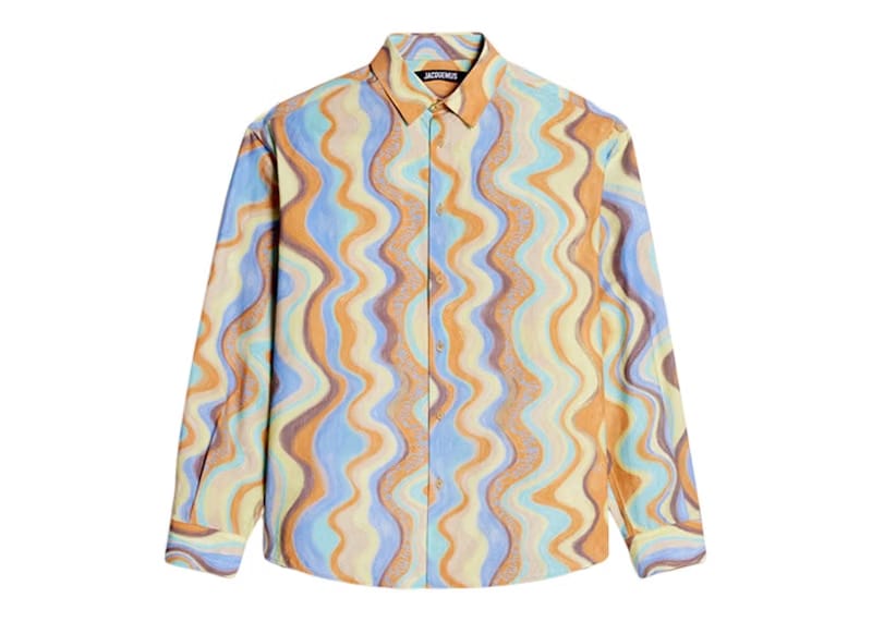 Jacquemus La Chemise Simon Classic Print Desert Waves Shirt Print Blue Waves Stripes