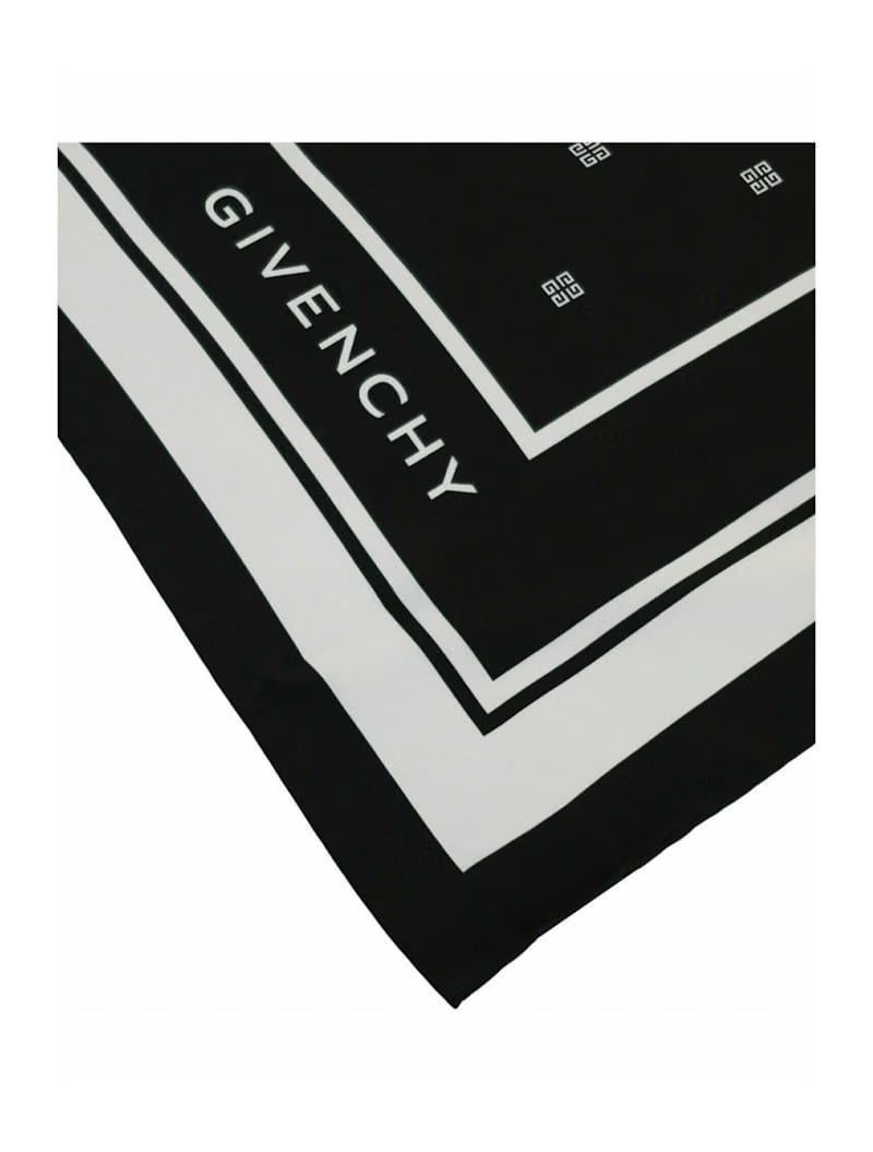 Givenchy Silk Logo Scarf Black White