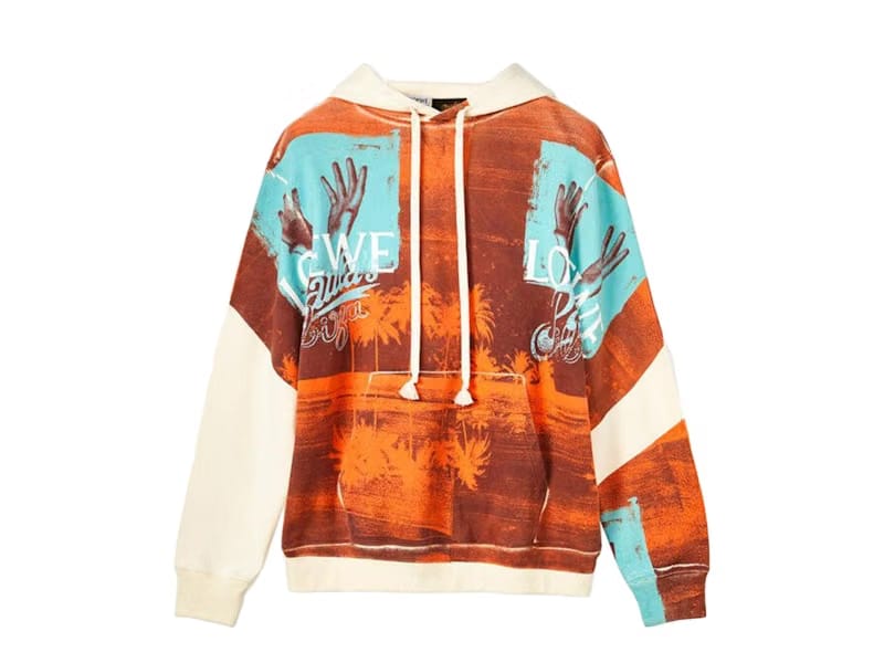 LOEWE Tropical Hands Print Hoodie Soft White/Brown