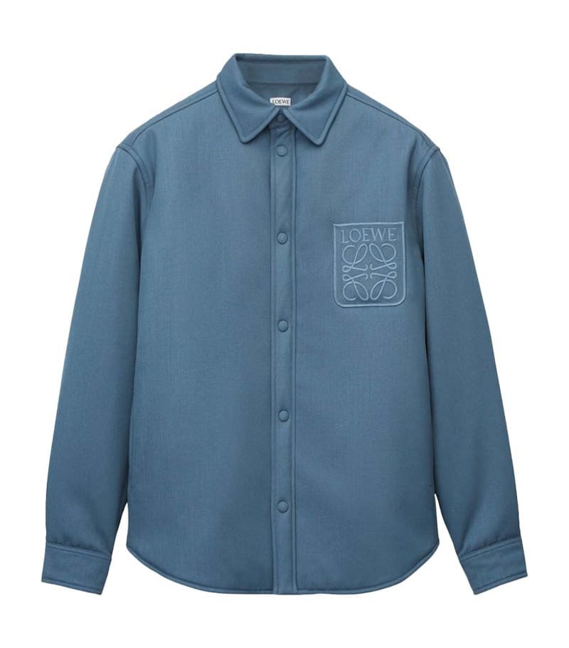 LOEWE Puffer Anagram Wool Overshirt Crown Blue