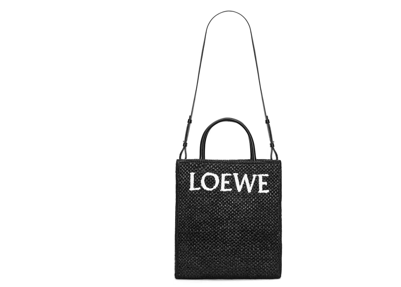 LOEWE Standard A4 Tote Bag In Raffia Black/White
