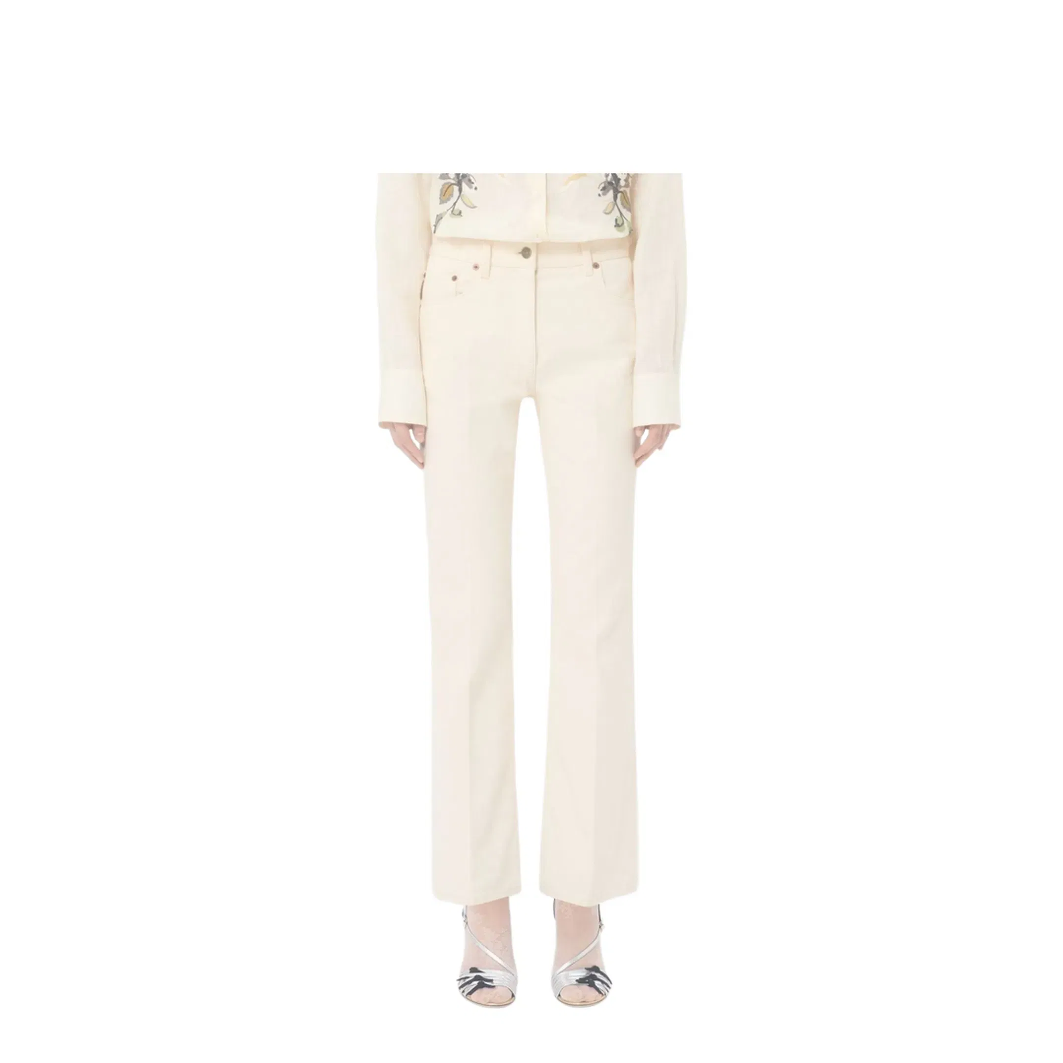 Flared Denim Jeans Beige