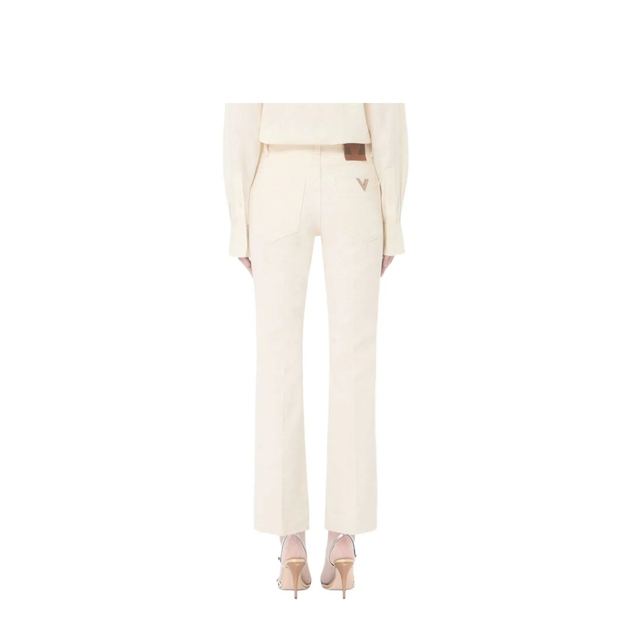 Flared Denim Jeans Beige