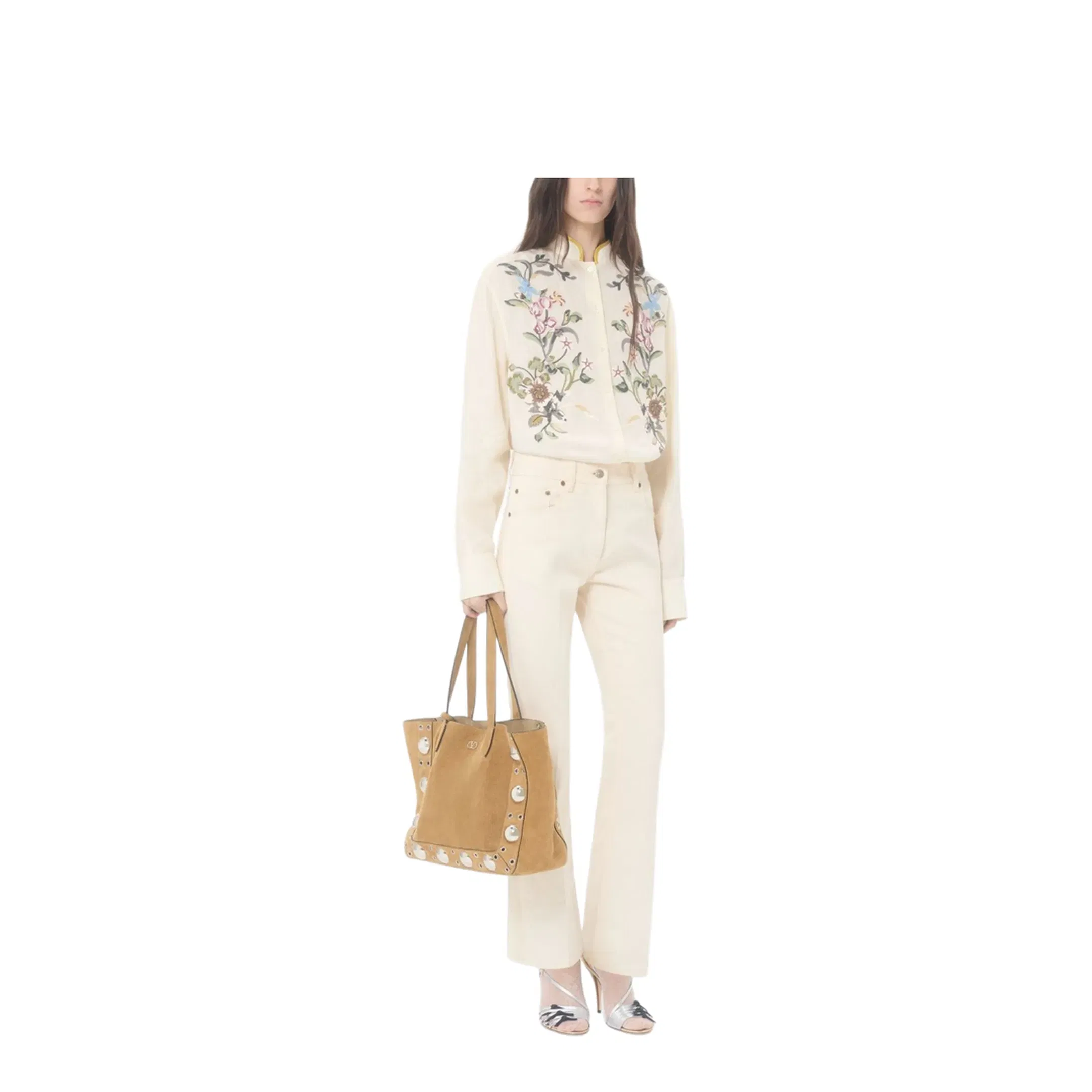 Flared Denim Jeans Beige