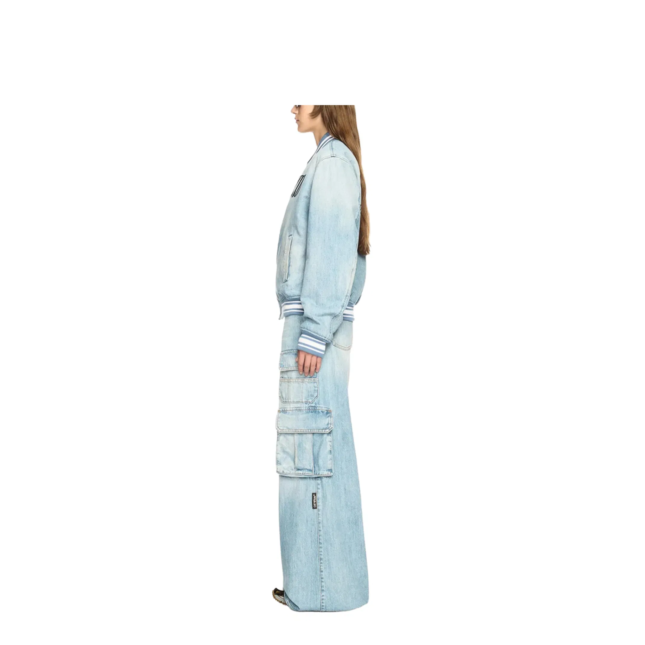 Full Denim Varsity Jacket Bleach