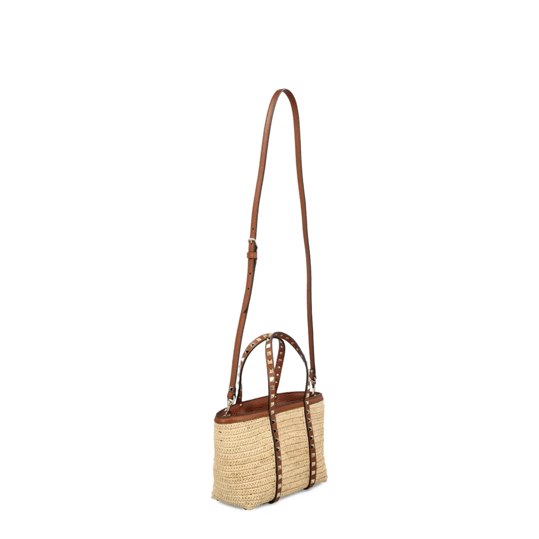 Studded Top Handle Shoulder Bag - Beige