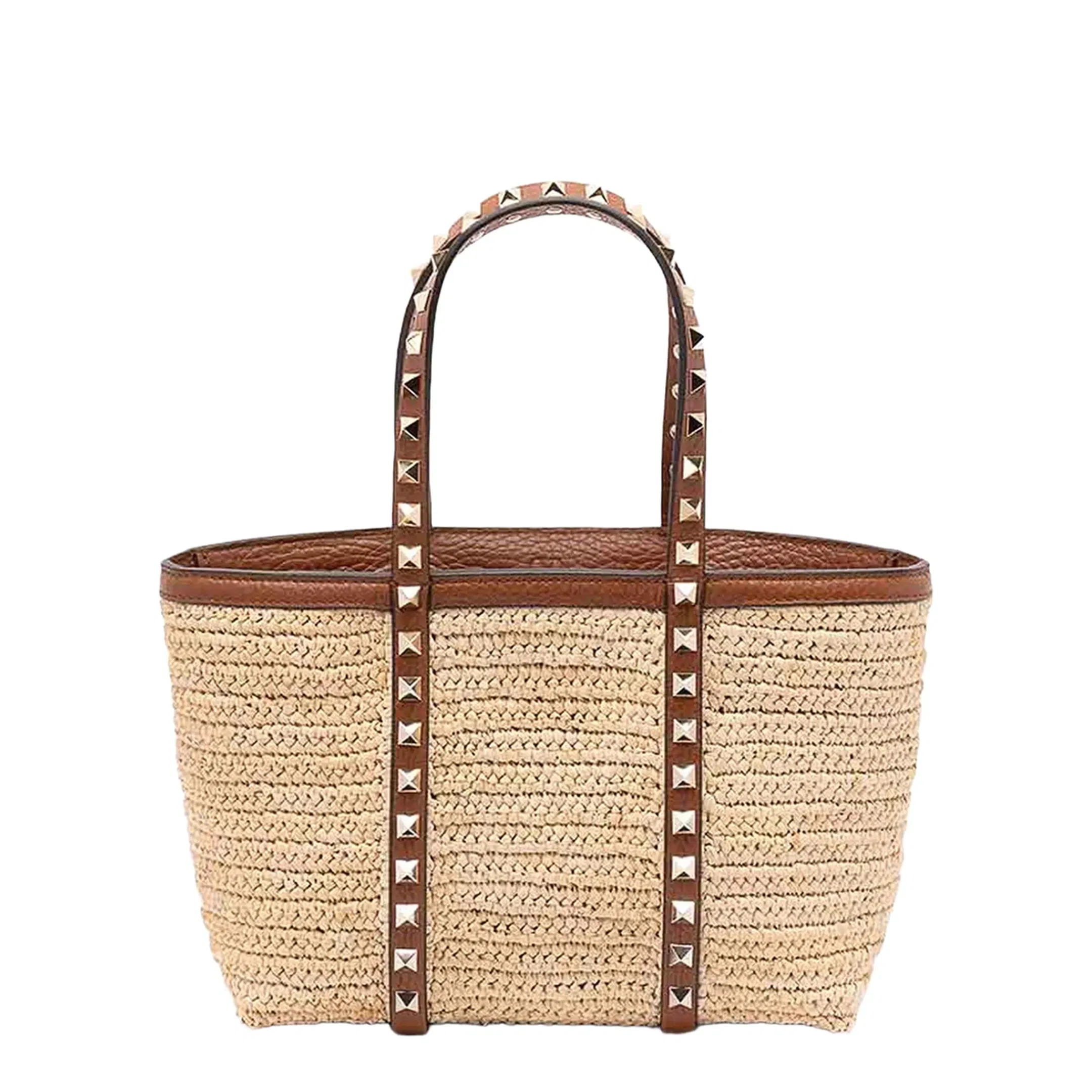 Studded Top Handle Shoulder Bag - Beige