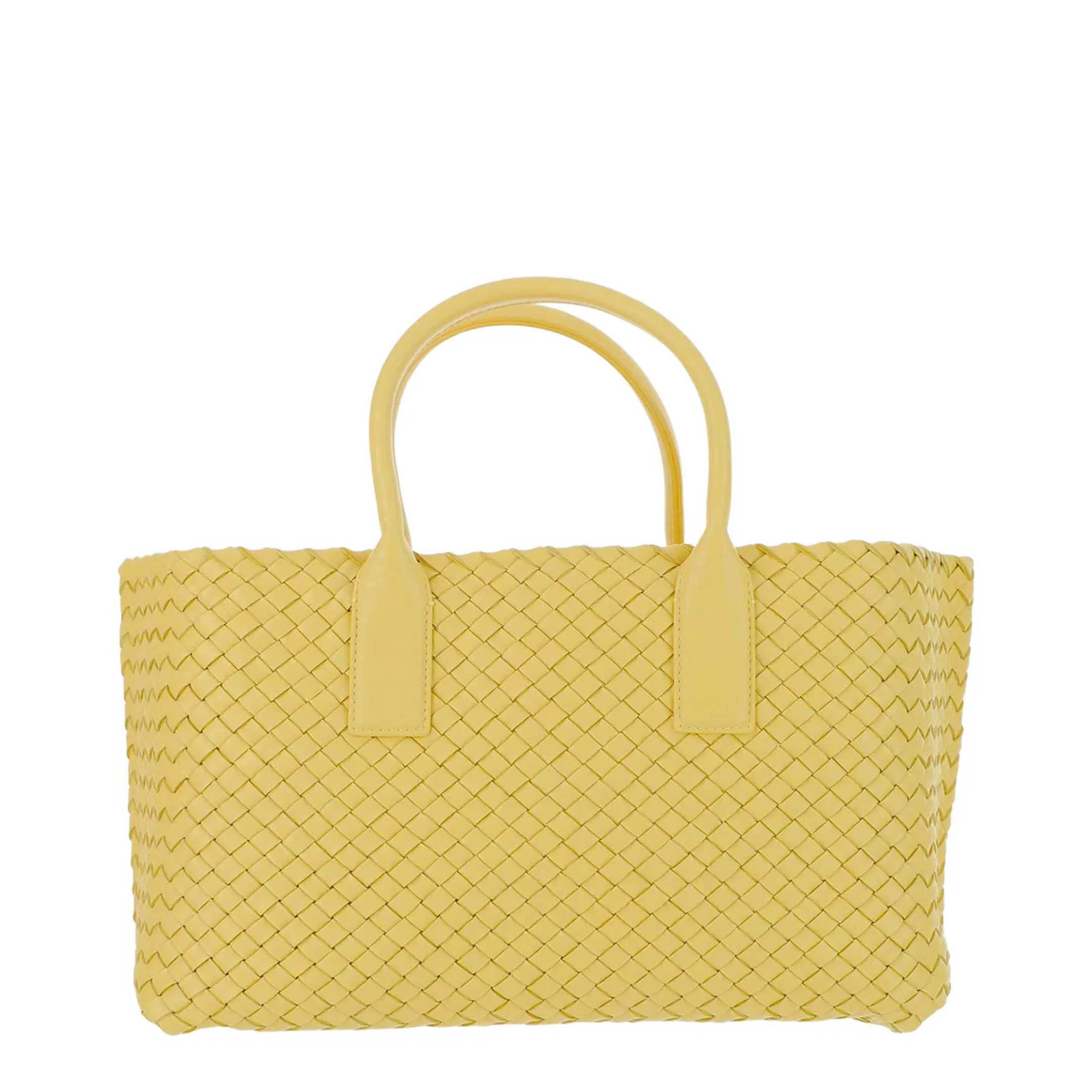 Woven Small Leather Tote Bag - Yellow