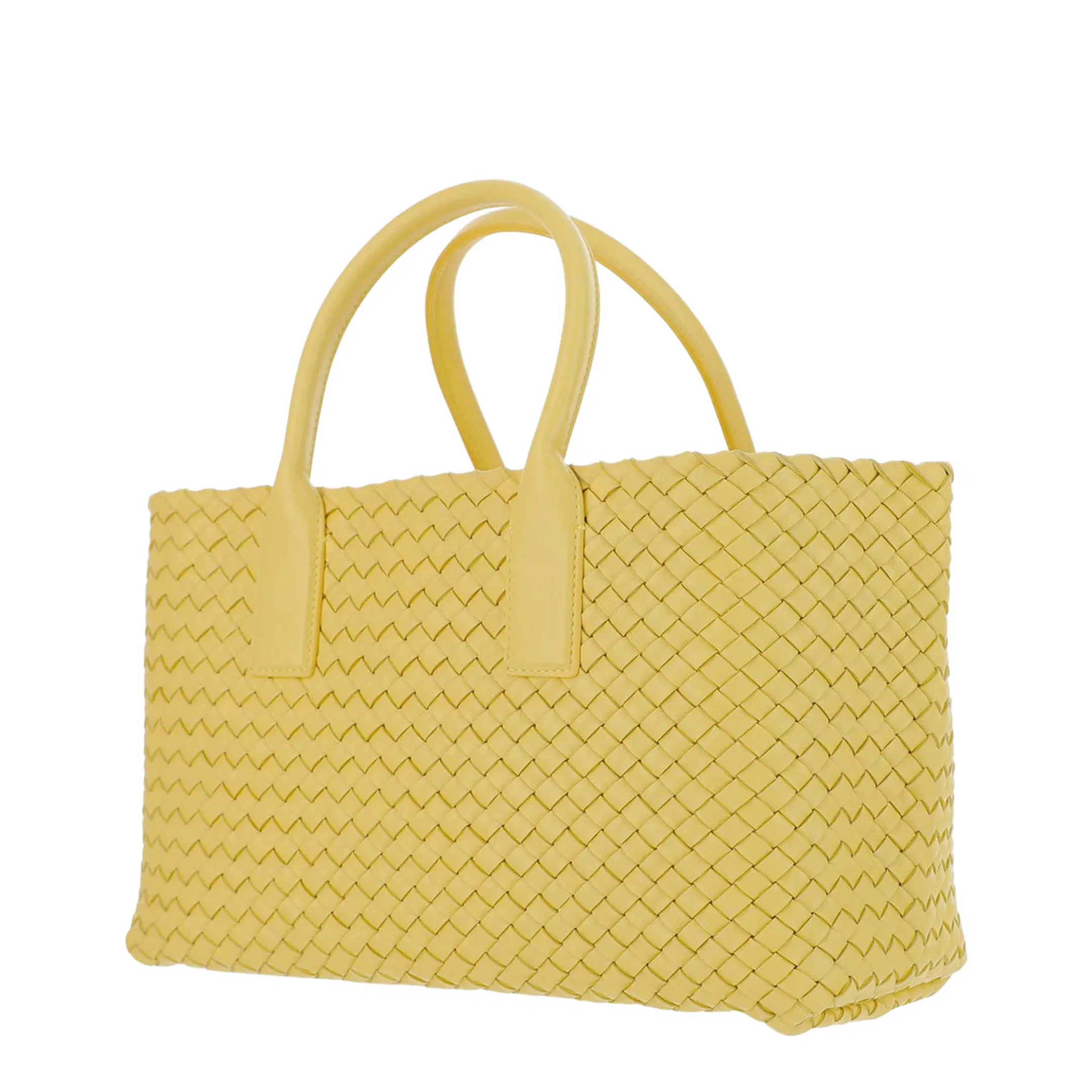 Woven Small Leather Tote Bag - Yellow