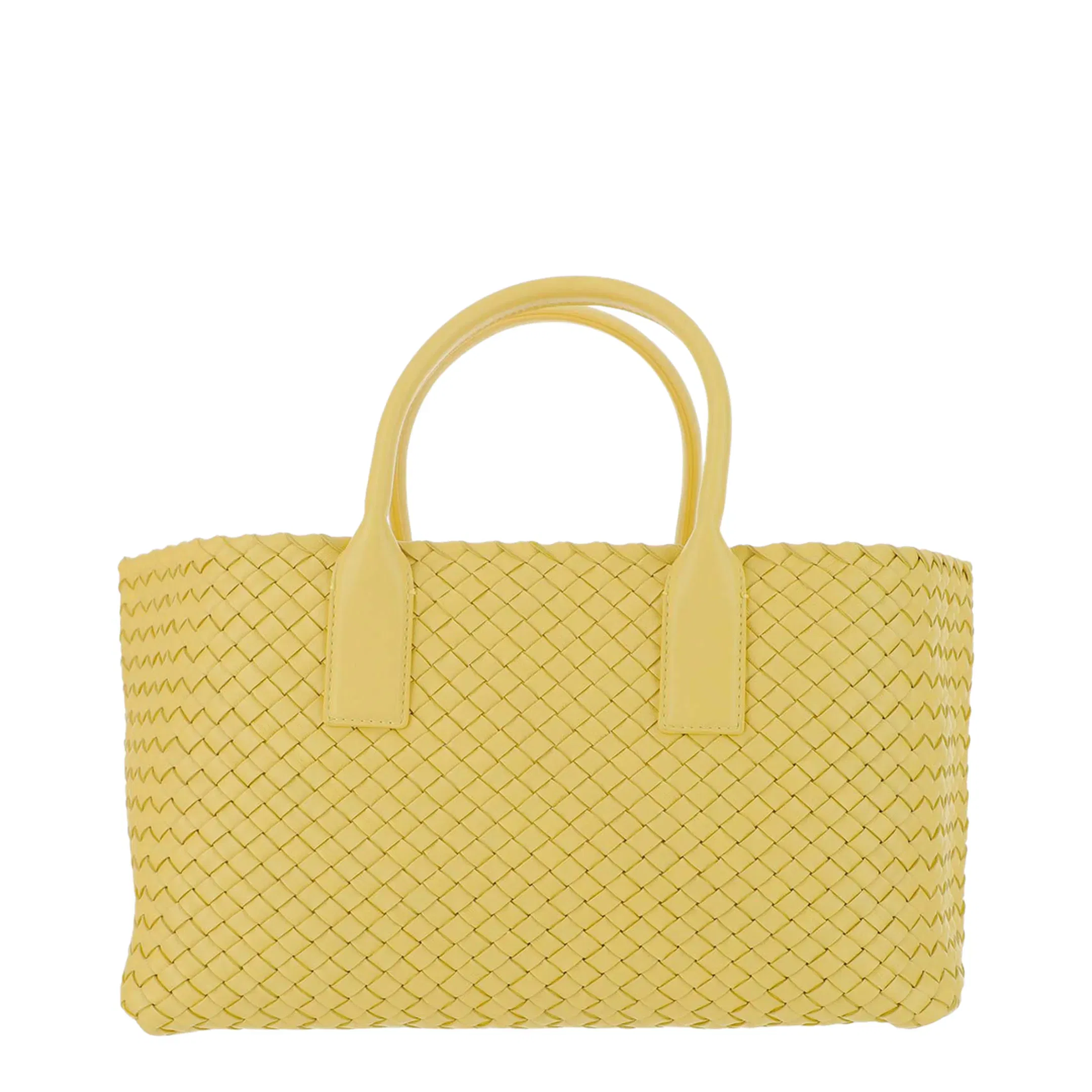 Woven Small Leather Tote Bag - Yellow