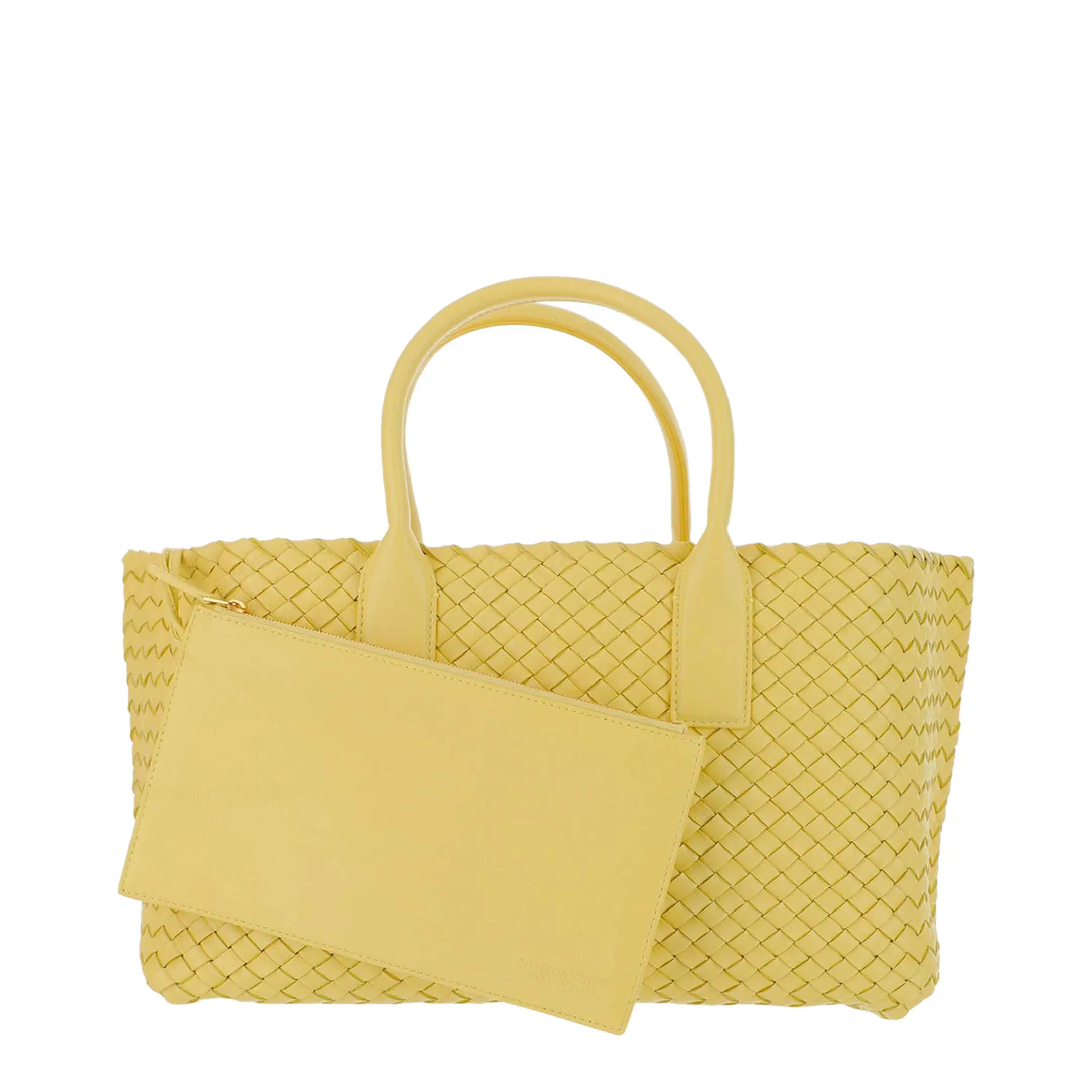 Woven Small Leather Tote Bag - Yellow