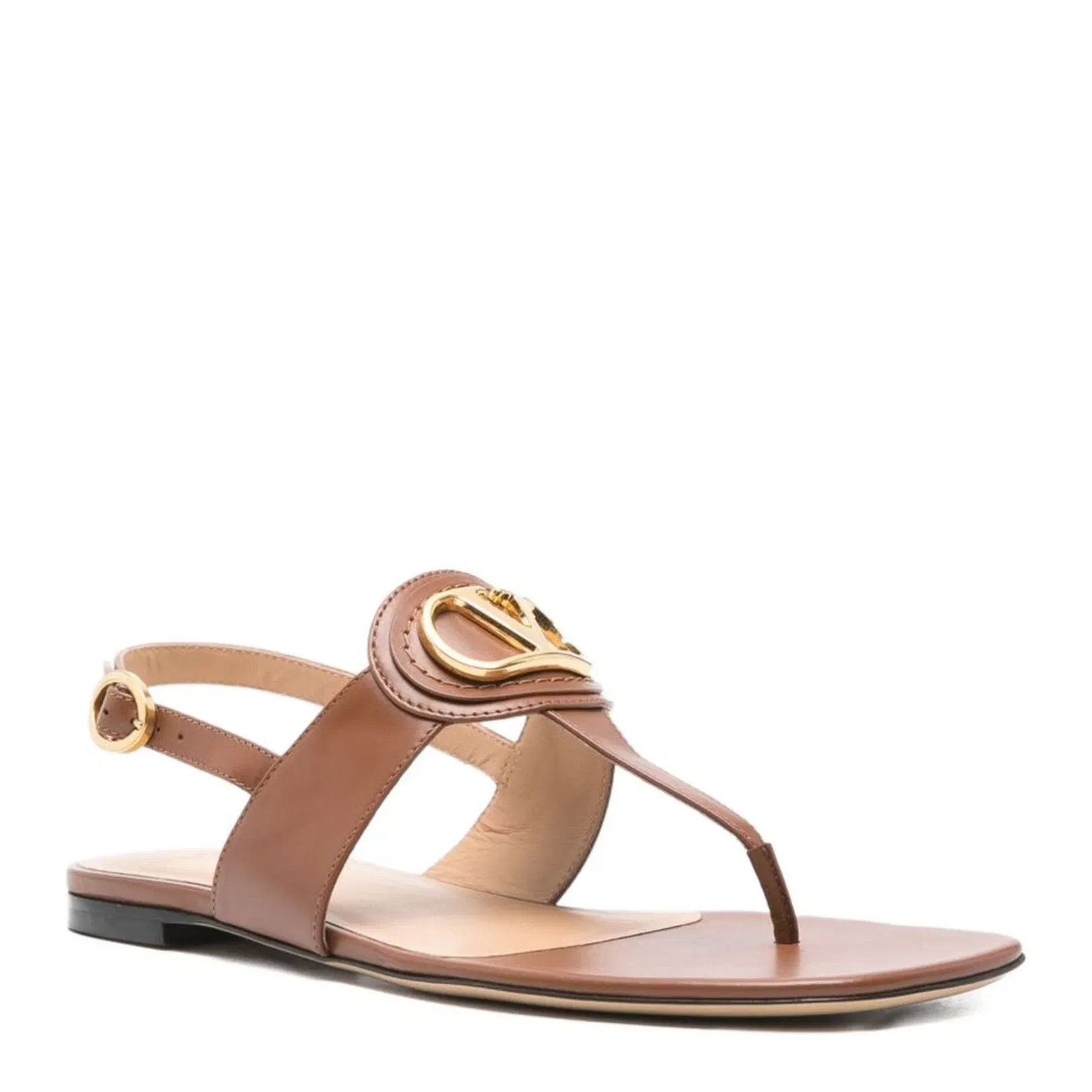 Brown Leather Vlogo Thong Sandals