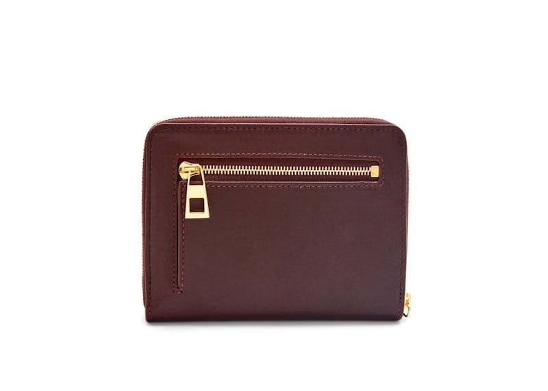 LOEWE Knot Compact Zip Wallet in Shiny Nappa Calfskin Burgundy/Emerald