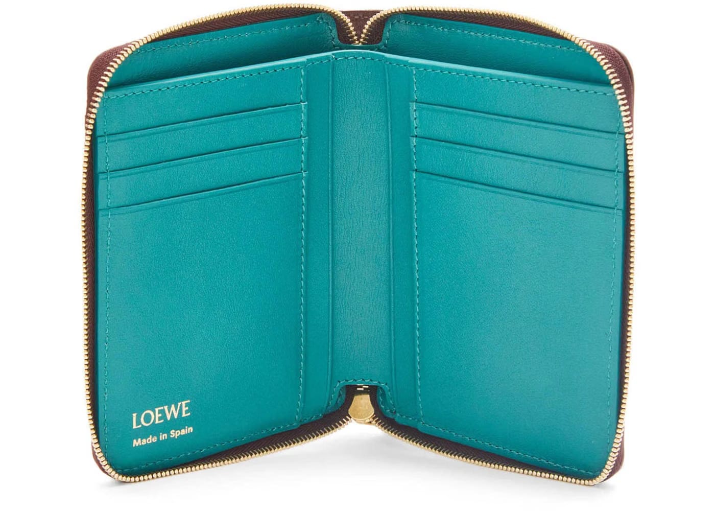 LOEWE Knot Compact Zip Wallet in Shiny Nappa Calfskin Burgundy/Emerald
