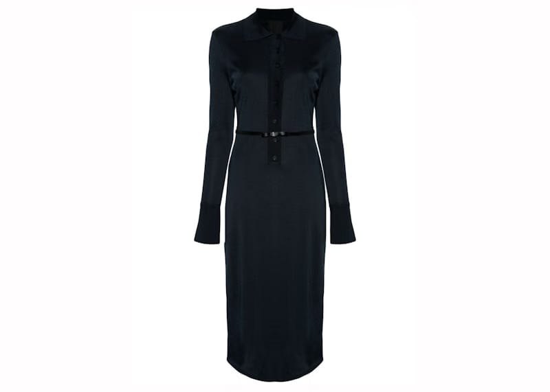 Givenchy Belted Polo-Collar Midi Dress Navy Blue