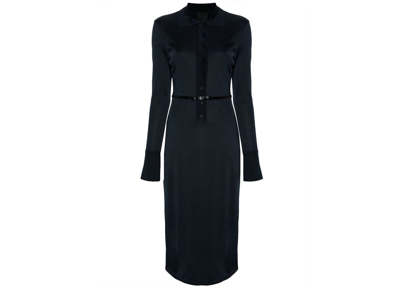 Givenchy Belted Polo-Collar Midi Dress Navy Blue