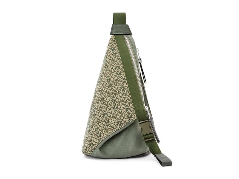 LOEWE Anton Sling in Anagram Jacquard and Canvas Khaki Green