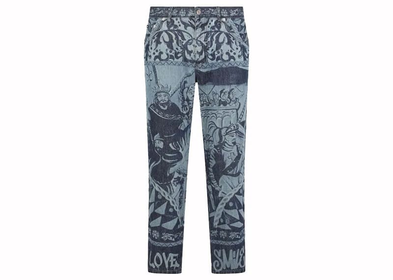 Dolce & Gabbana Loose Carretto Patchwork Print Jeans Blue