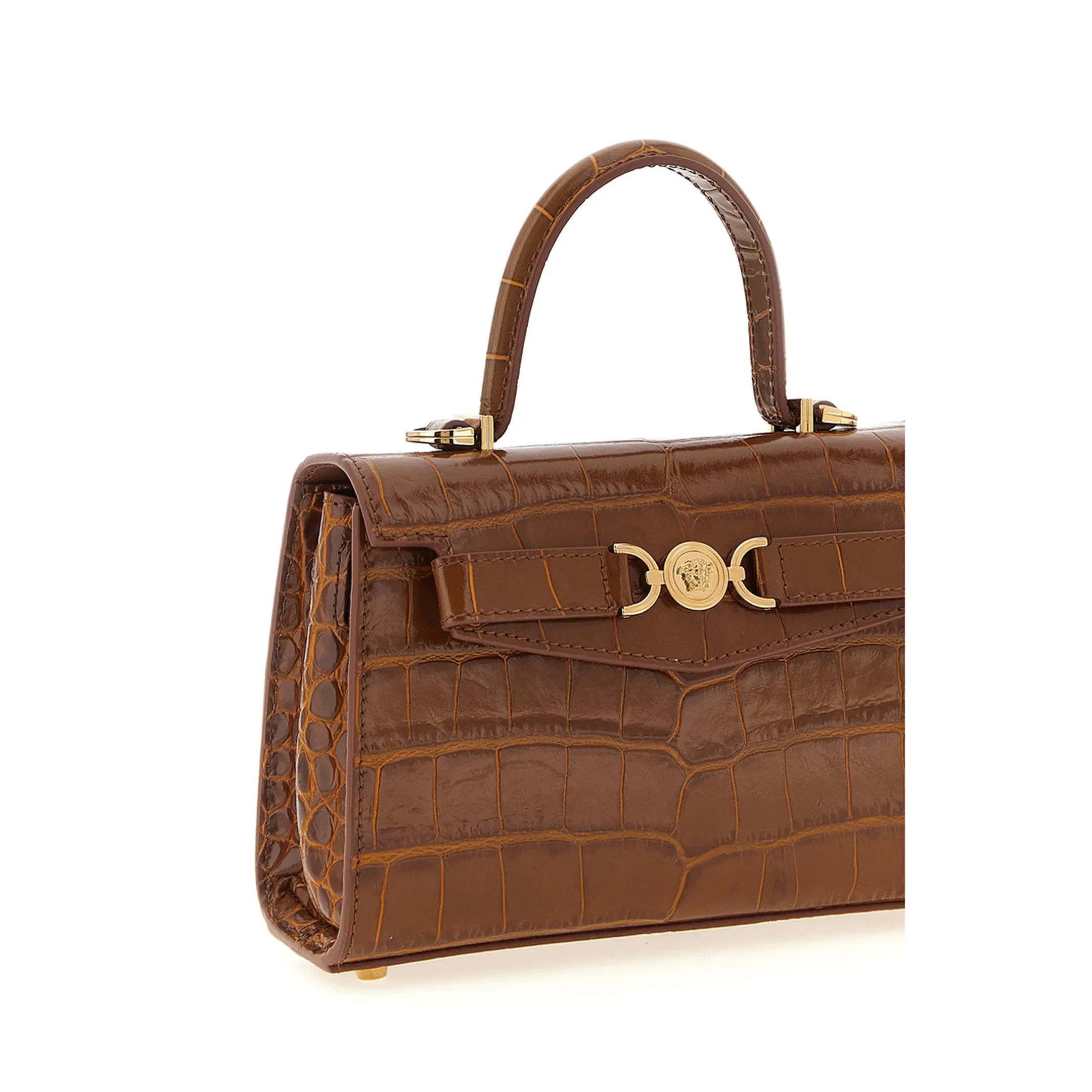 Medusa ’95 Small Croc-Effect Top-Handle Bag - Brown