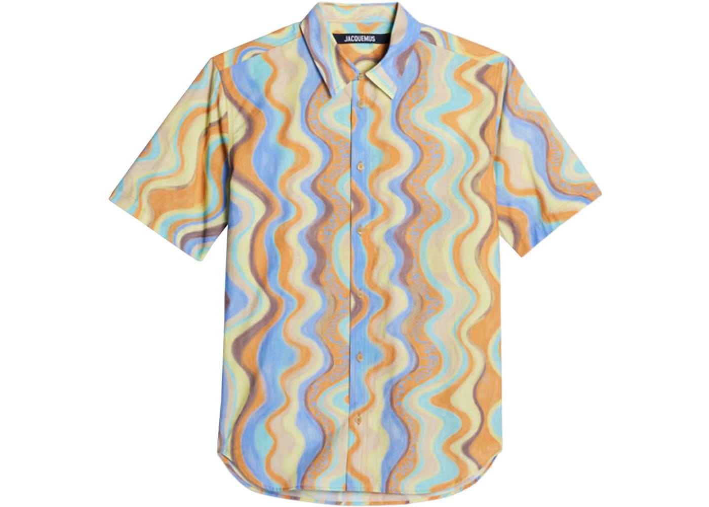 Jacquemus La Chemise Melo Paisley Bandana Shorts Sleeve Shirt Print Blue Waves Stripes