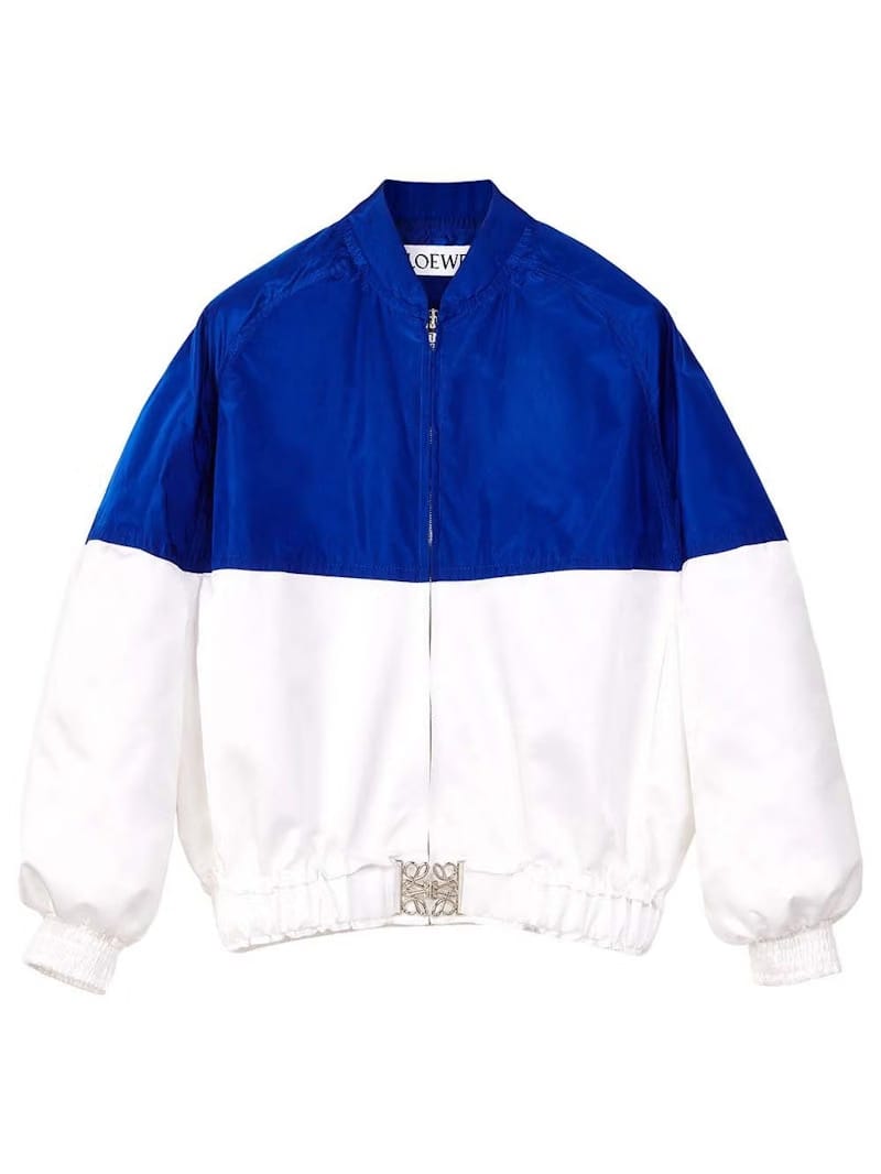LOEWE Silk and Polyester Bomber Jacket Blue Klein