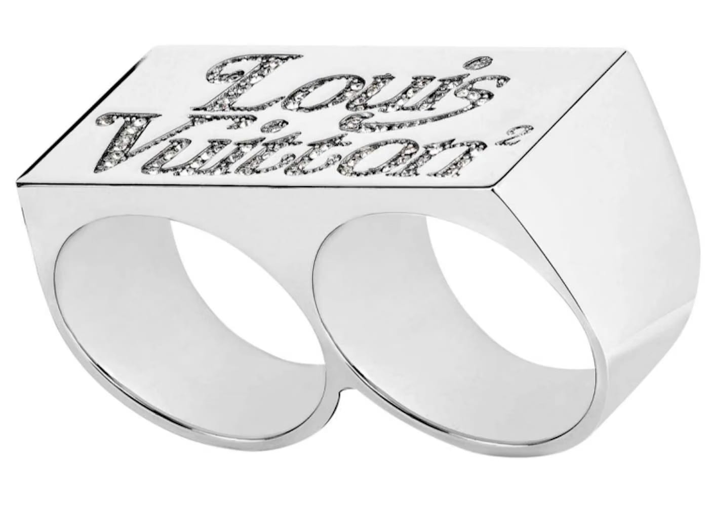Louis Vuitton x Nigo Squared Strass Double Ring Silver