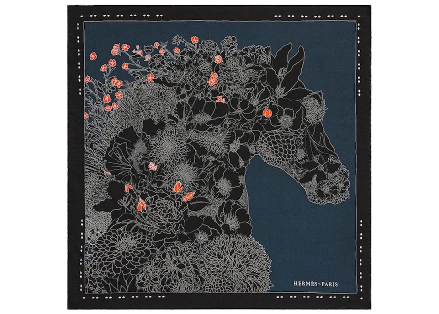 Hermes Scarf Robe Legere Embroidered 45 Blue/Black