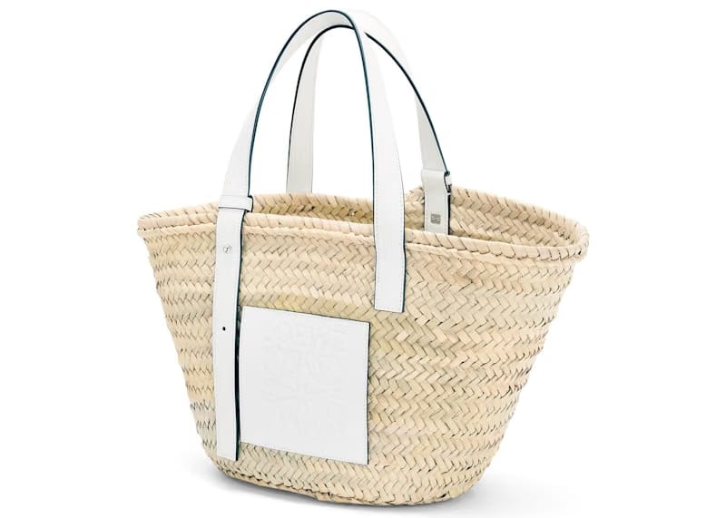 LOEWE Basket Bag in Palm Leaf and Calfskin Natural/White