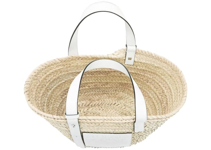 LOEWE Basket Bag in Palm Leaf and Calfskin Natural/White