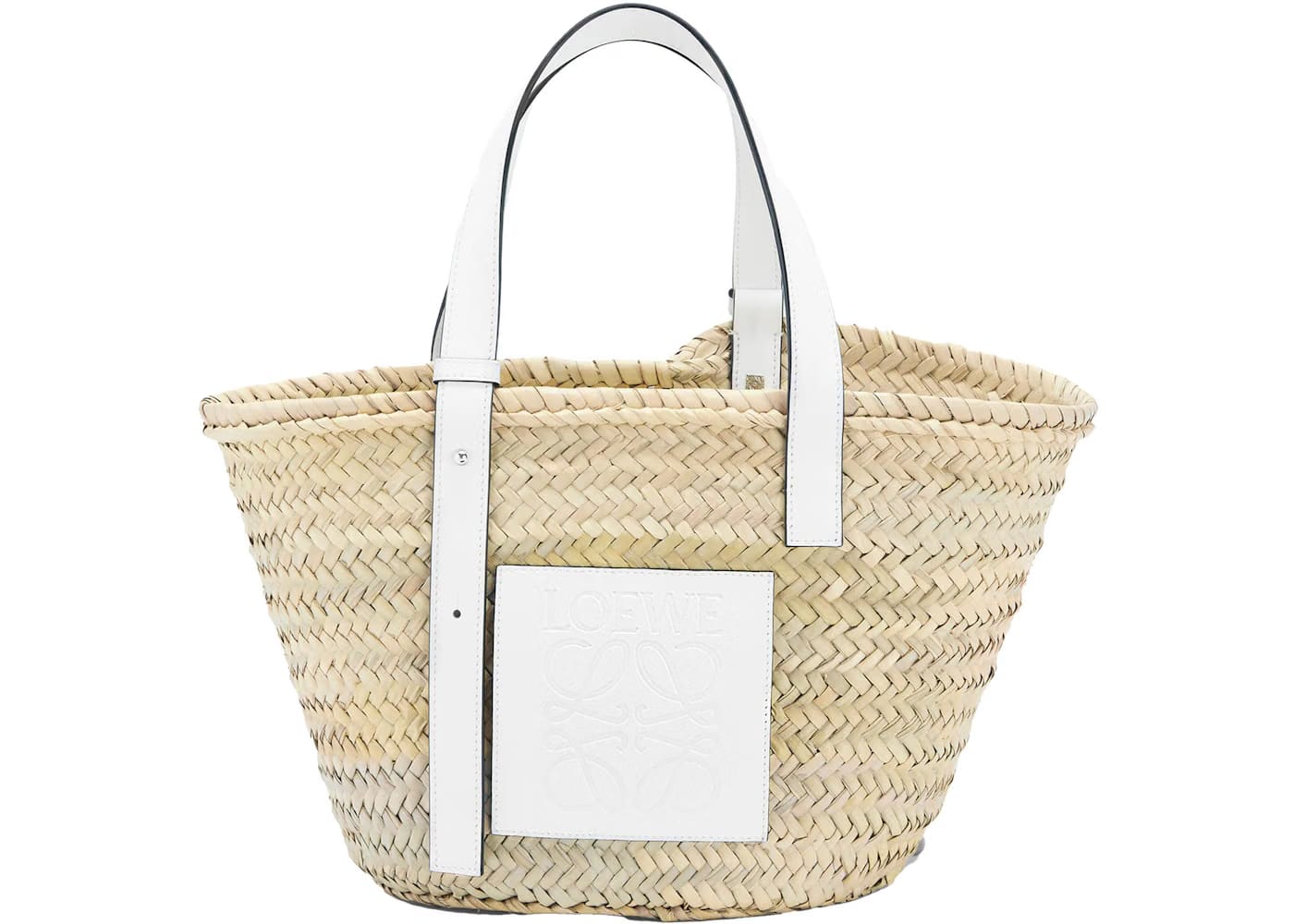 LOEWE Basket Bag in Palm Leaf and Calfskin Natural/White