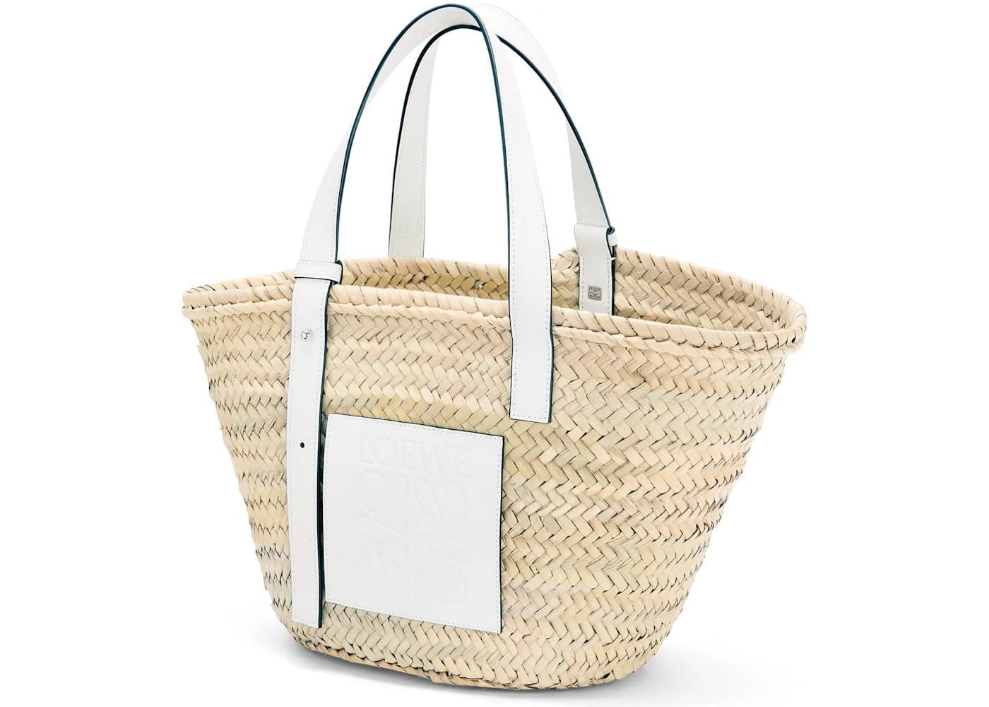 LOEWE Basket Bag in Palm Leaf and Calfskin Natural/White