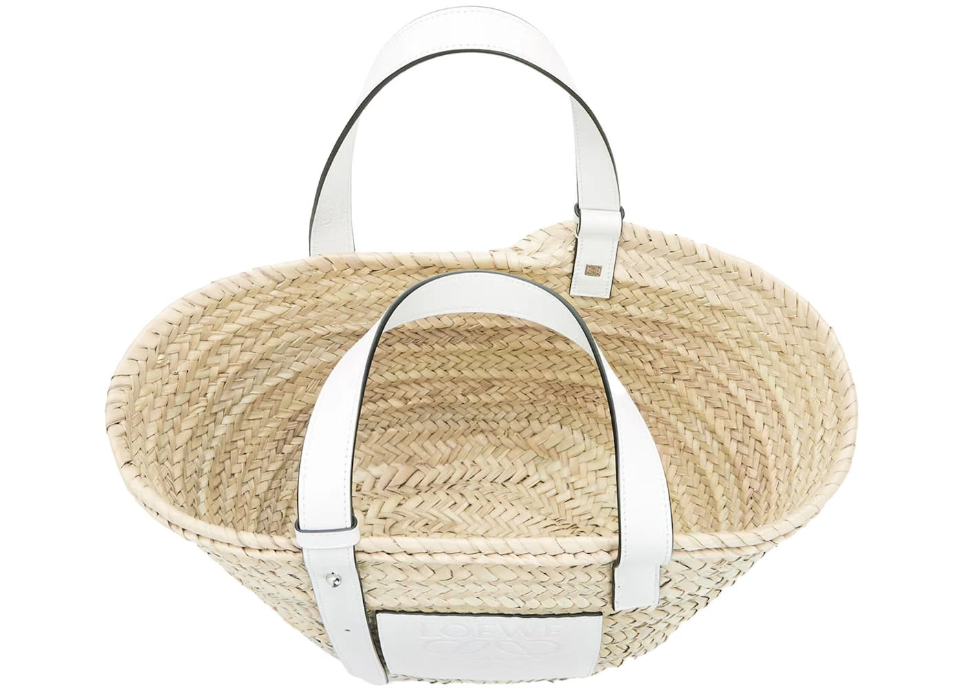 LOEWE Basket Bag in Palm Leaf and Calfskin Natural/White