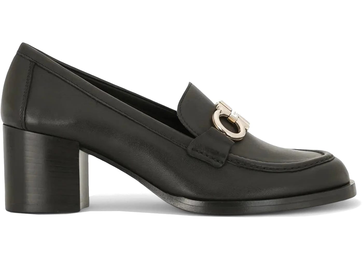 Ferragamo Gancini Buckle Chunky Heel Loafers Black (Women's)