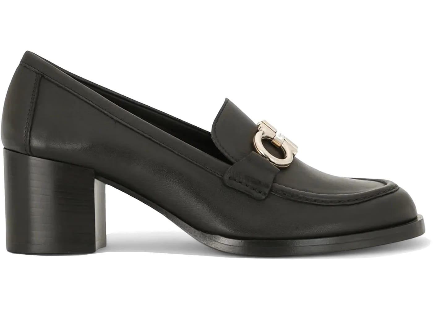 Ferragamo Gancini Buckle Chunky Heel Loafers Black (Women's)