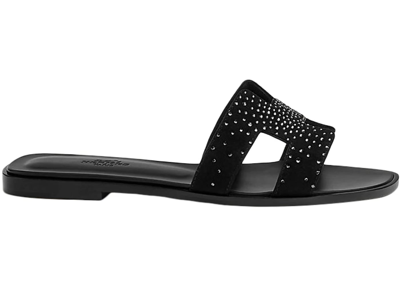 Hermes Oran Sandal Rhinestone Noir Suede Goatskin