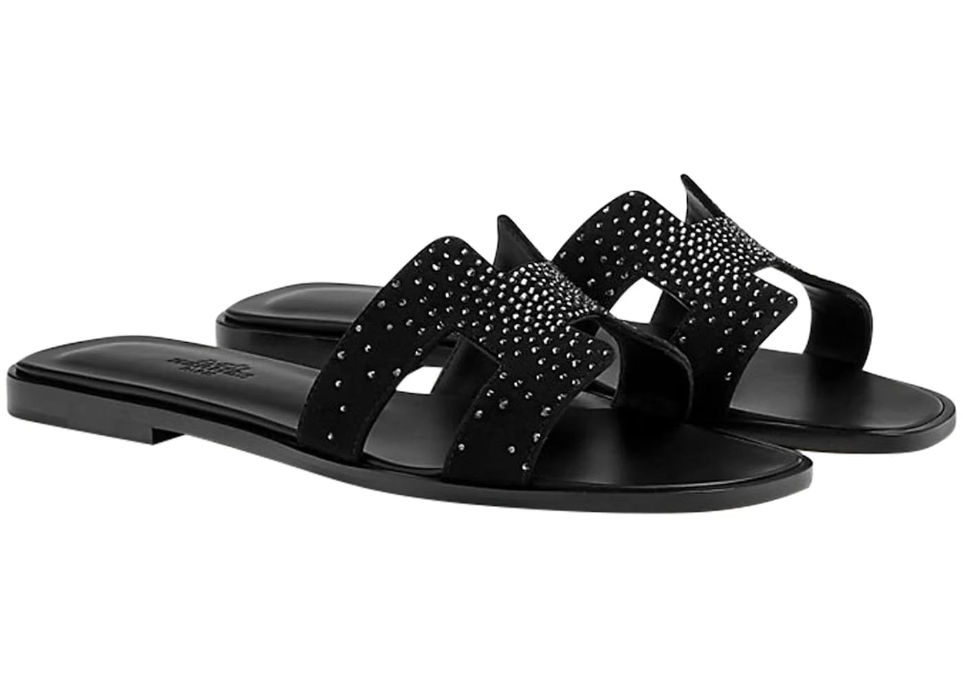 Hermes Oran Sandal Rhinestone Noir Suede Goatskin