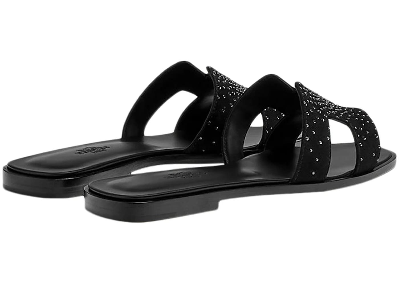 Hermes Oran Sandal Rhinestone Noir Suede Goatskin