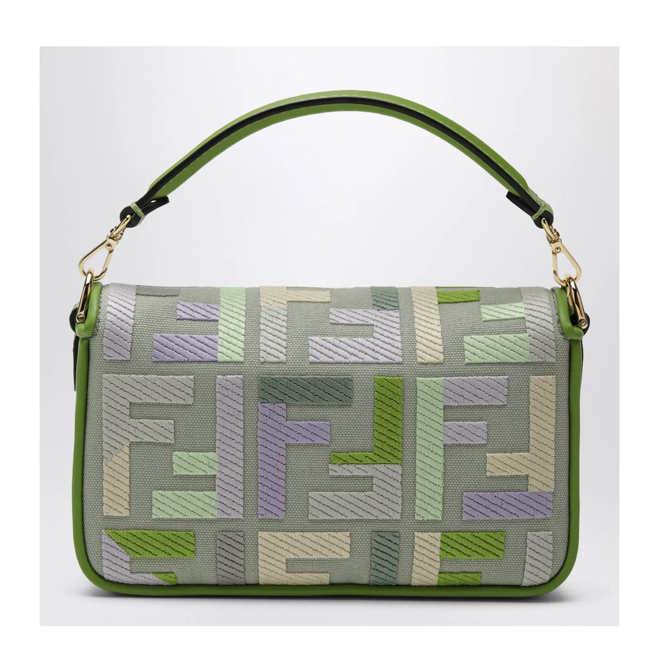 Mini Baguette Bag in Canvas with Multicoloured FF Embroidery